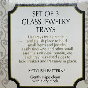 Glass Jewelry Trinket Key Trays Blue Gray Stylish Pattern Soho Chevron Set Of 3